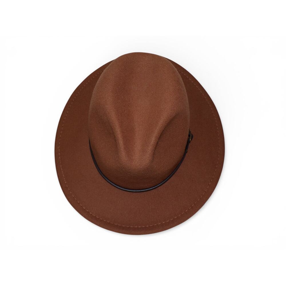 Fedora Hat Saddle Brown Thin Band with Brass Buckle Detail Size size 22.5" - Picture 4 of 5